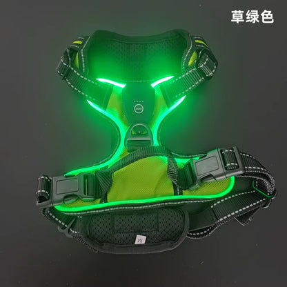 Light up LED Dog Harness Rechargeable Adjustable Luminous Pet Chest Strap Padded Collar Soft Dog Glow Vest for Night Walking