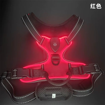 Light up LED Dog Harness Rechargeable Adjustable Luminous Pet Chest Strap Padded Collar Soft Dog Glow Vest for Night Walking