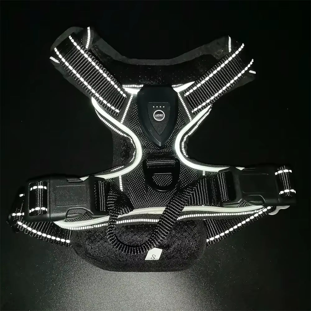 Light up LED Dog Harness Rechargeable Adjustable Luminous Pet Chest Strap Padded Collar Soft Dog Glow Vest for Night Walking