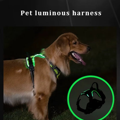 Light up LED Dog Harness Rechargeable Adjustable Luminous Pet Chest Strap Padded Collar Soft Dog Glow Vest for Night Walking